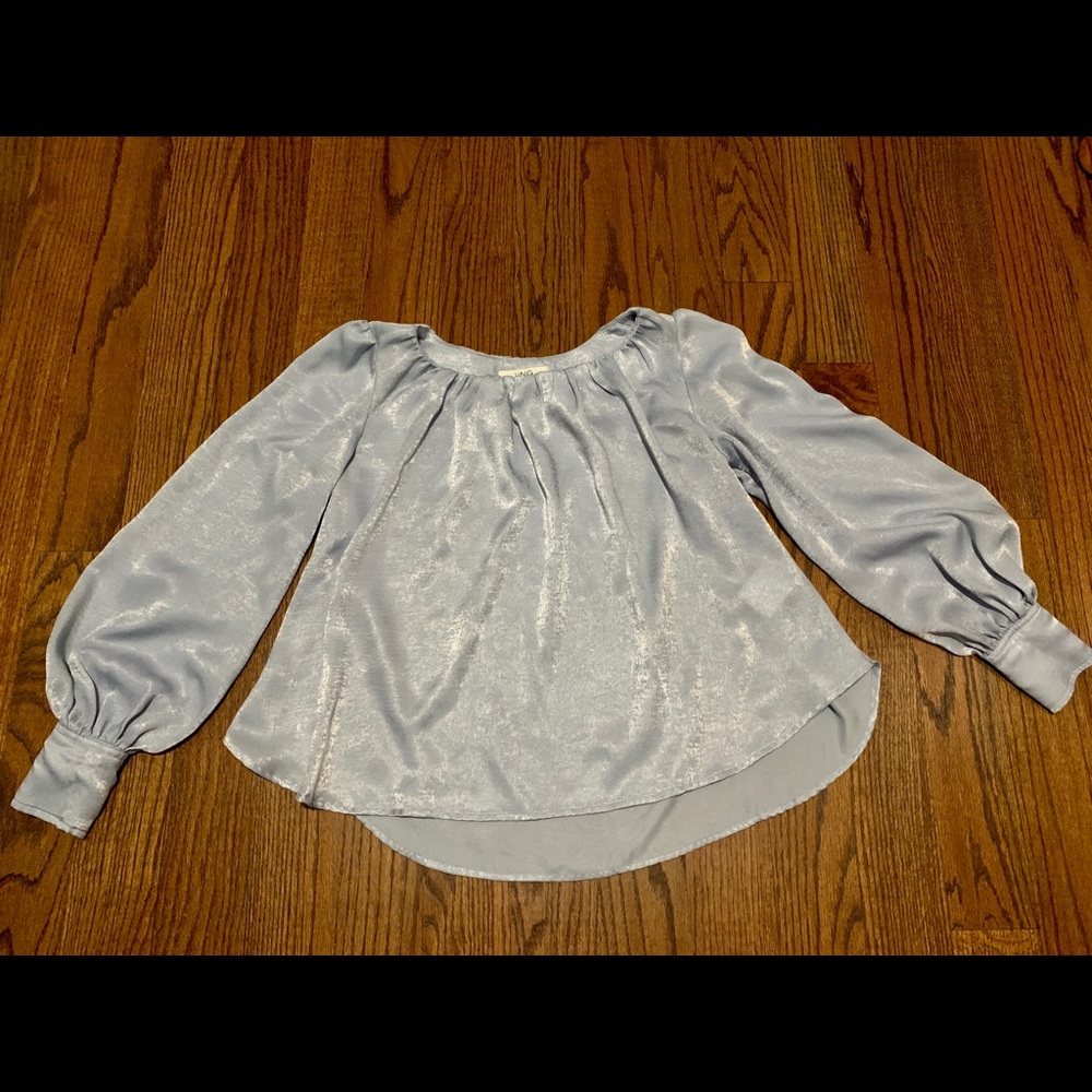 Silky light Blue Cuffed Blouse - S